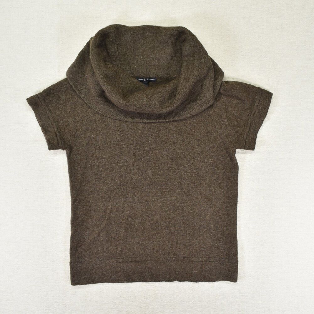 Gap Vintage Y2K Womens Medium Brown Lambswool Cowl Neck Short Sleeve Sweater